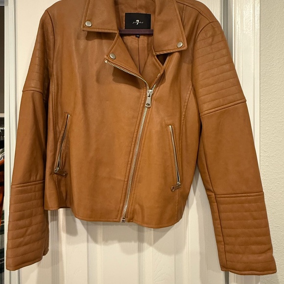 7 For All Mankind Brown Leather Jacket - Picture 3 of 3